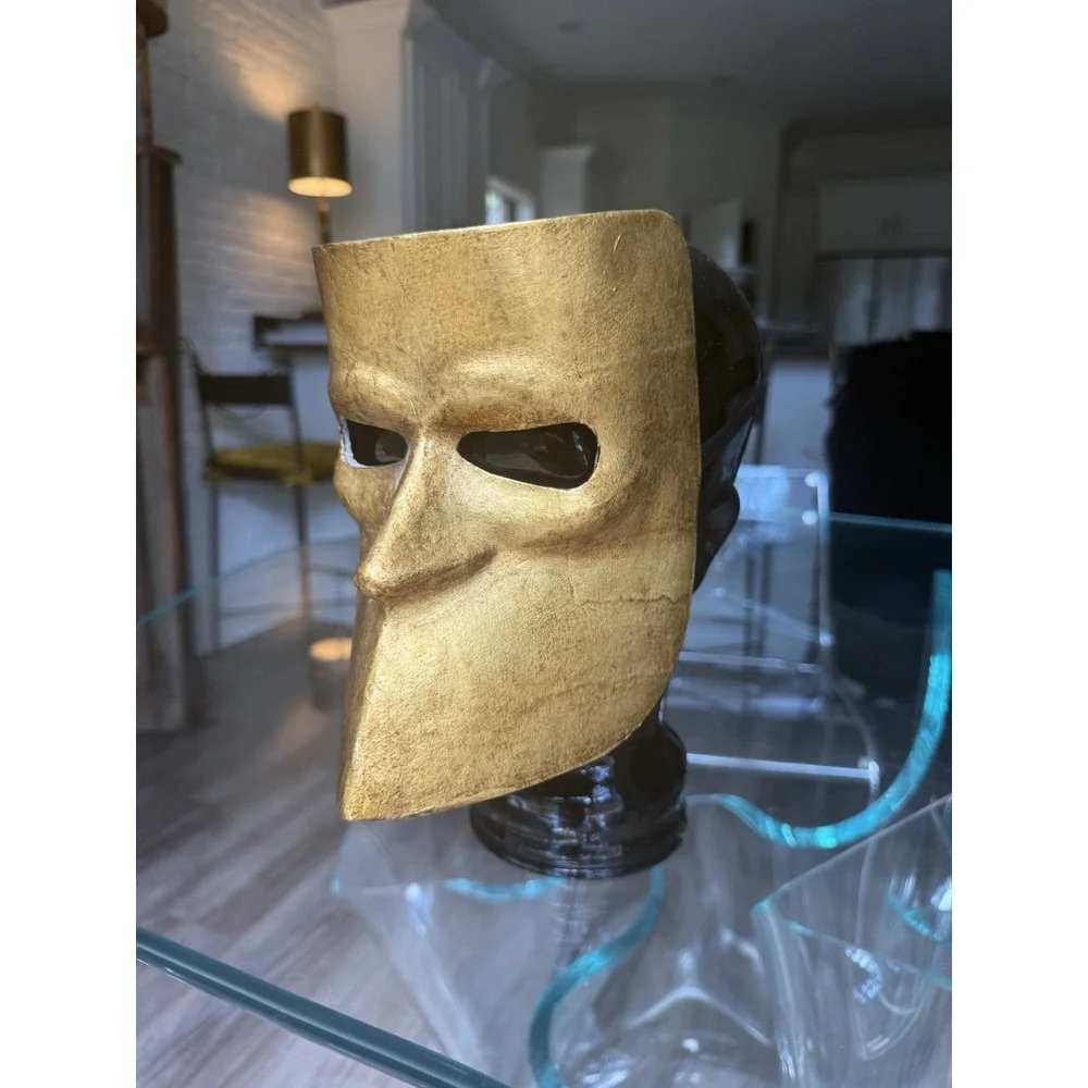 Vintage Fiorentina Gold Venetian Bauta Mask Signed Italy Paper Mache Mardi Gras
